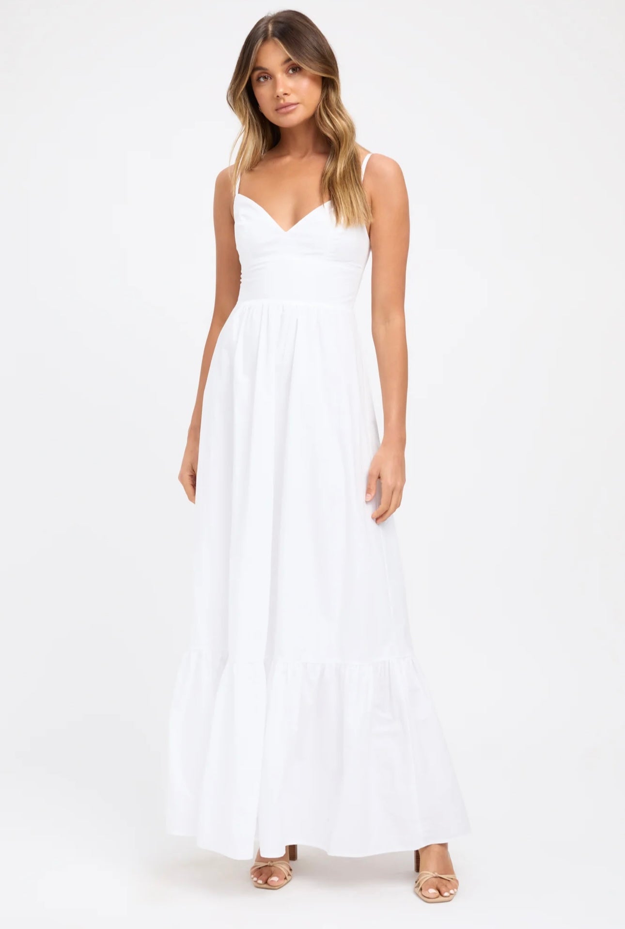Kookai White Poplin Gathered Dress
