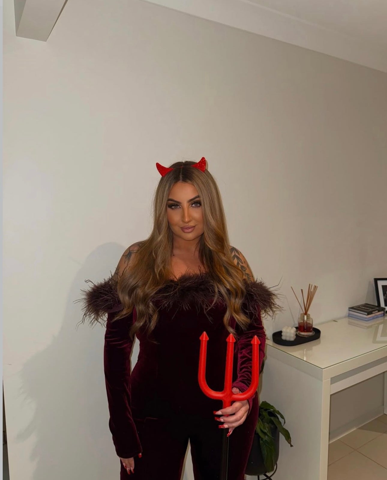 House of CB Salima Cherry Velvet Jumpsuit