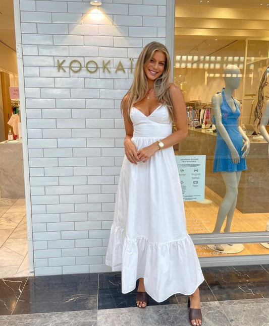 Kookai White Poplin Gathered Dress